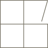 Geometric drawing of an outline square with sections divided by vertical, horizontal, and circle lines.