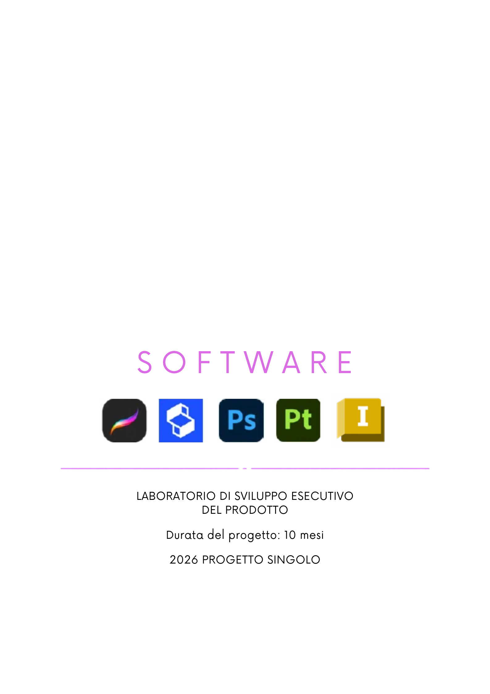 Copertina di un progetto di software, con icone di vari programmi e testo in italiano