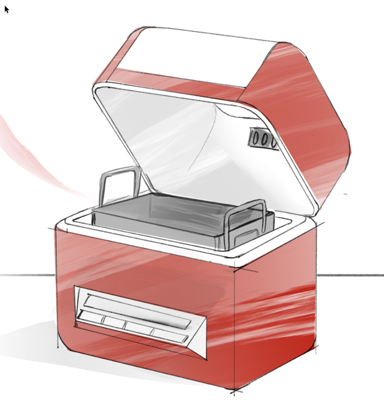 Disegno di un breadmaker con il coperchio aperto, mostrando il contenitore interiore.