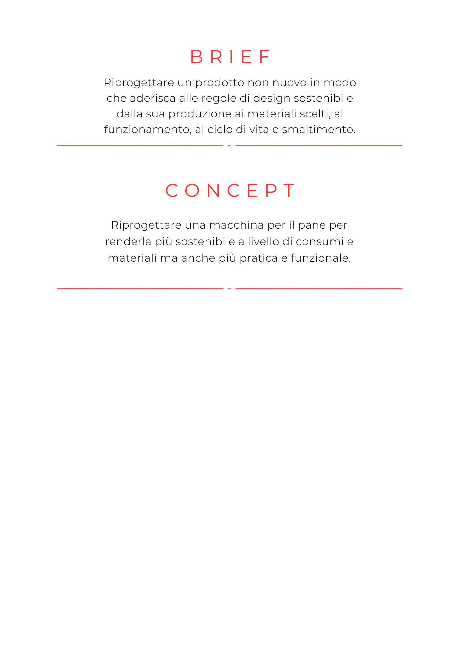 Pagina con testo che spiega come riproporre un prodotto non nuovo rispettando le regole di design sostenibile, funzionamento, ciclo di vita e smaltimento, e come progettare una macchina più sostenibile e pratica per il pane.