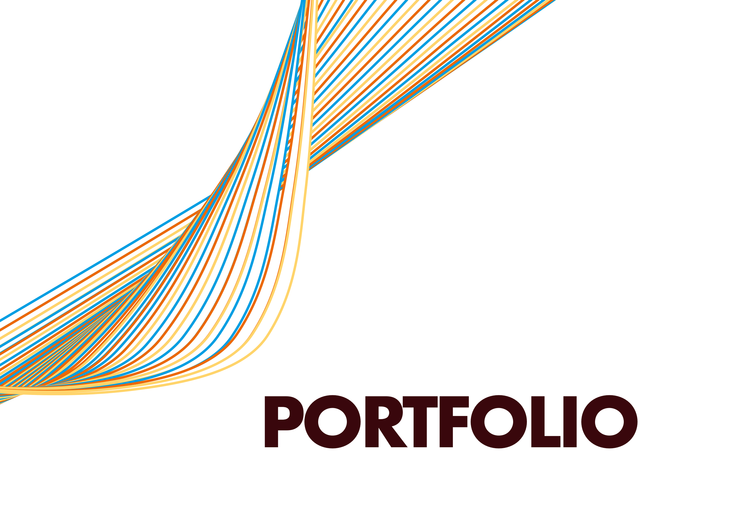 Grafico con linee curve in colori blu, arancione e beige, accanto alla parola 'PORTFOLIO' in caratteri grandi e neri