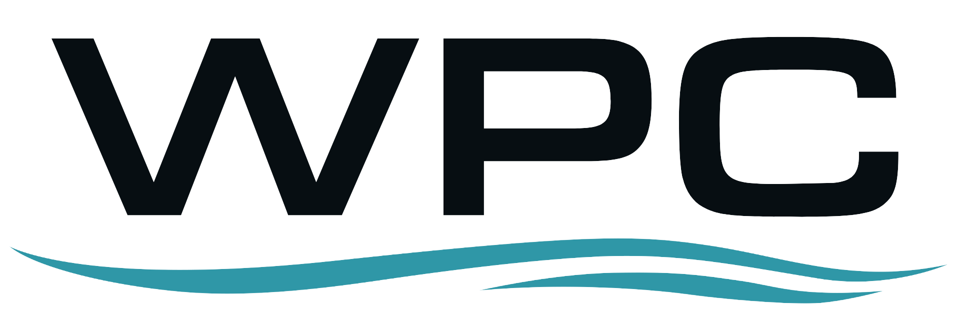 Logo with large black letters 'WPC' above stylized blue waves.