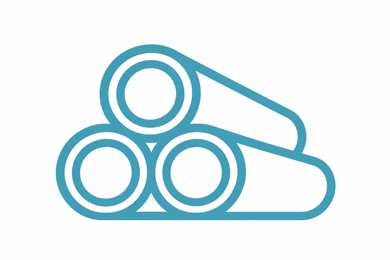 Stacked logs with a simplified outline, some logs are round while others are oval, in shades of blue