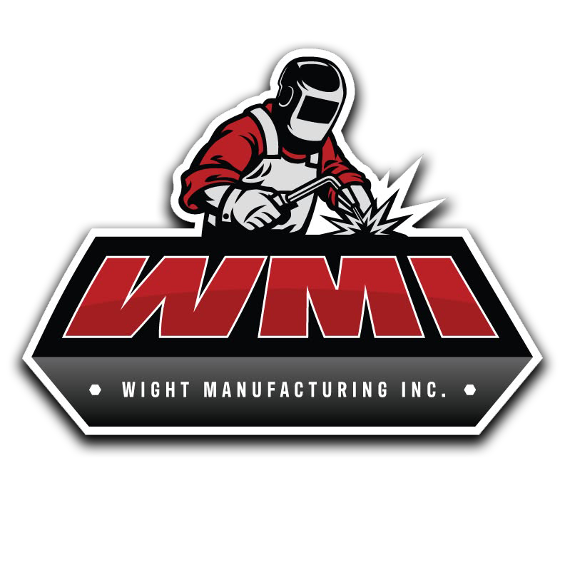 Logo featuring a welder in protective gear welding with sparks, above the text 'WMI' in red and 'Wight Manufacturing Inc.' in smaller white font.