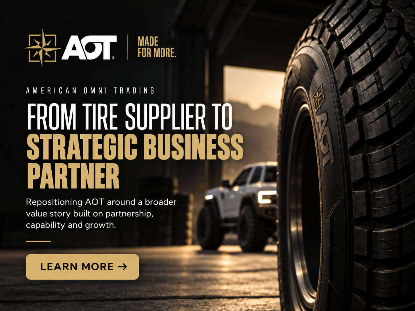 American Omni Trading case example preview showing a brand repositioning from tire supplier to strategic business partner.