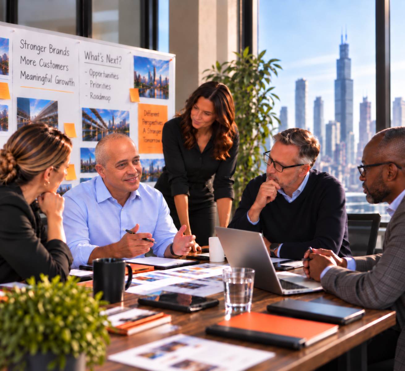 James Goldman facilitating a brand and marketing strategy discussion with business leaders in Chicago.