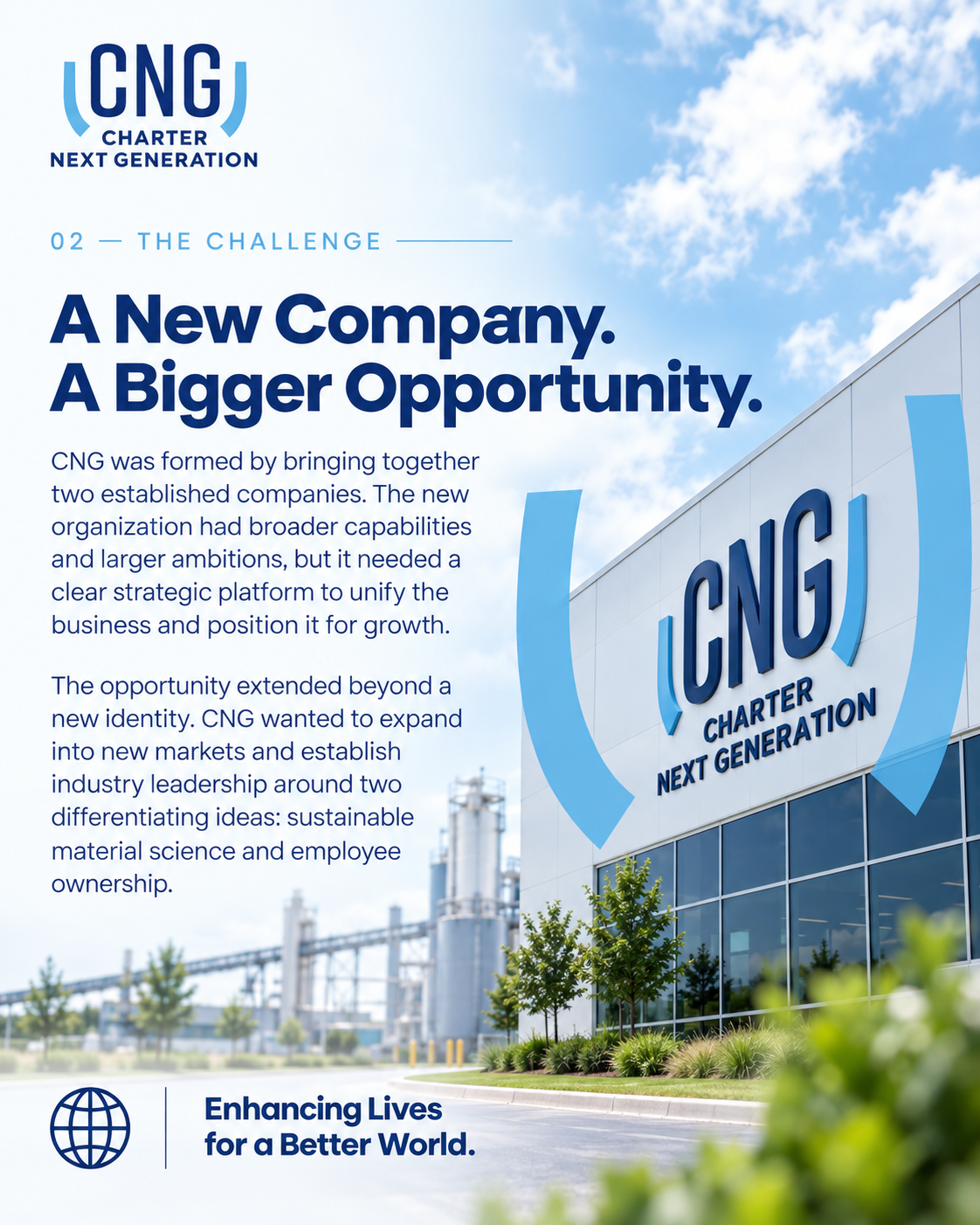 CNG brand strategy case example explaining the challenge of unifying two established companies around a clear platform for growth, sustainability and employee ownership.