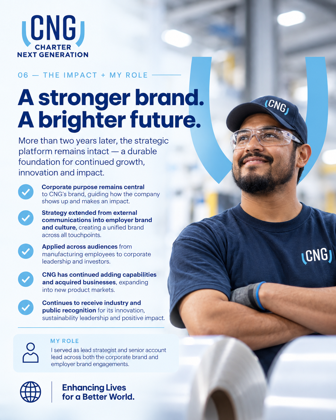 CNG case example results showing long-term brand adoption, employer-brand integration, business expansion, industry recognition and strategic leadership role.