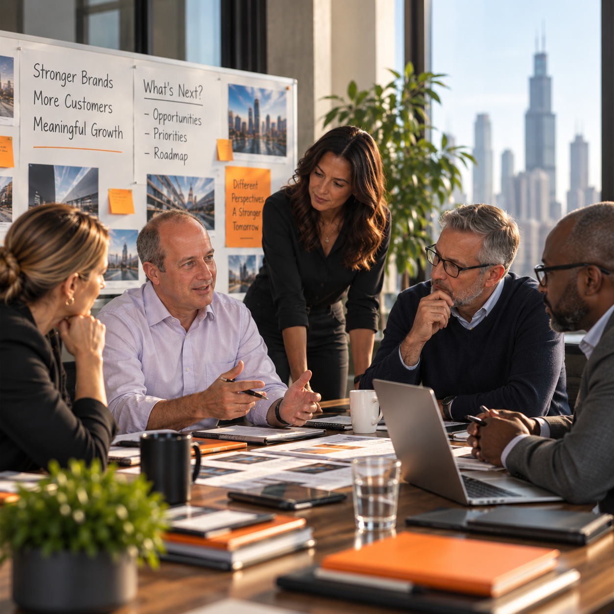 James Goldman leading a collaborative brand and marketing strategy workshop with business leaders focused on growth, customer opportunities and next steps.