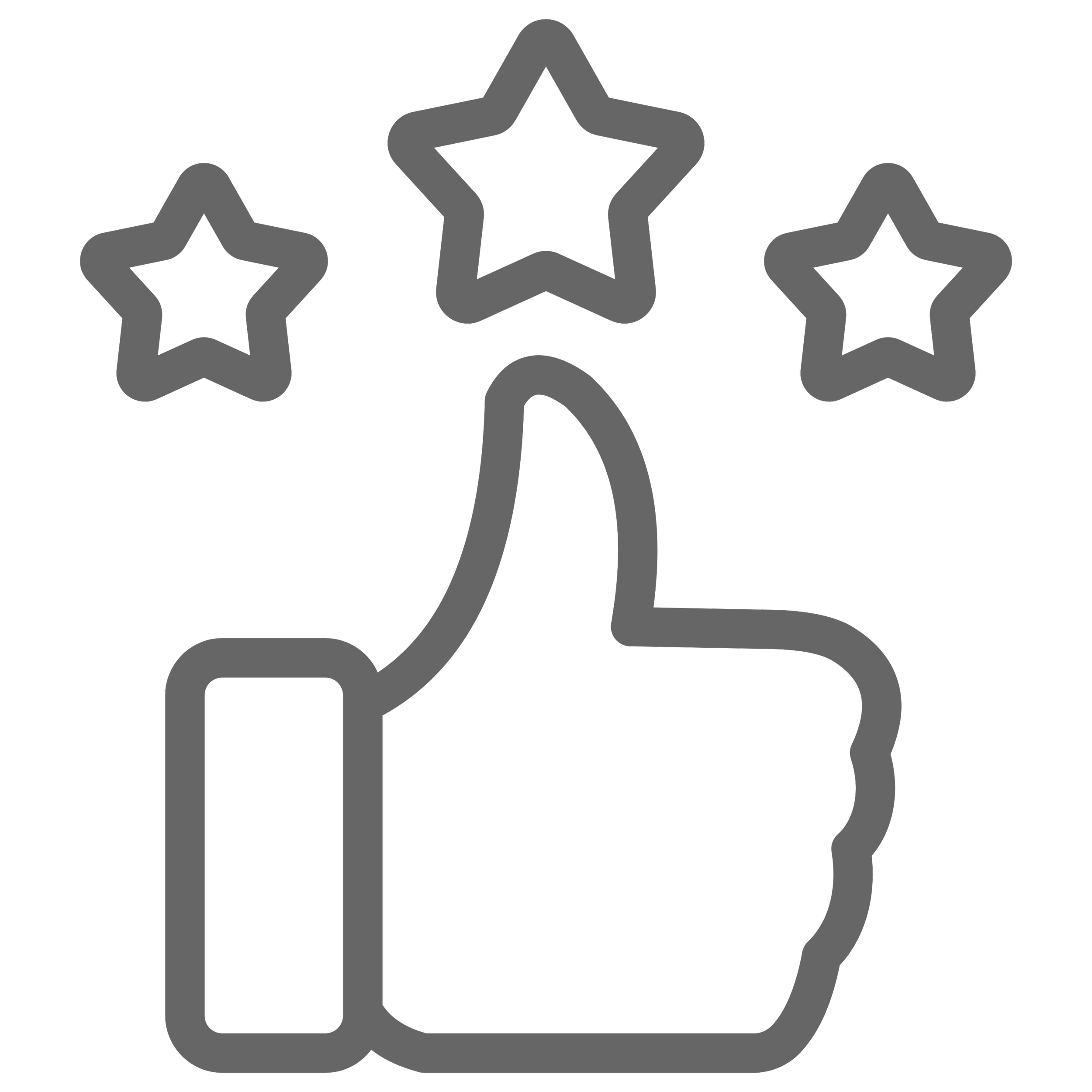 an icon of a thumbs up with stars