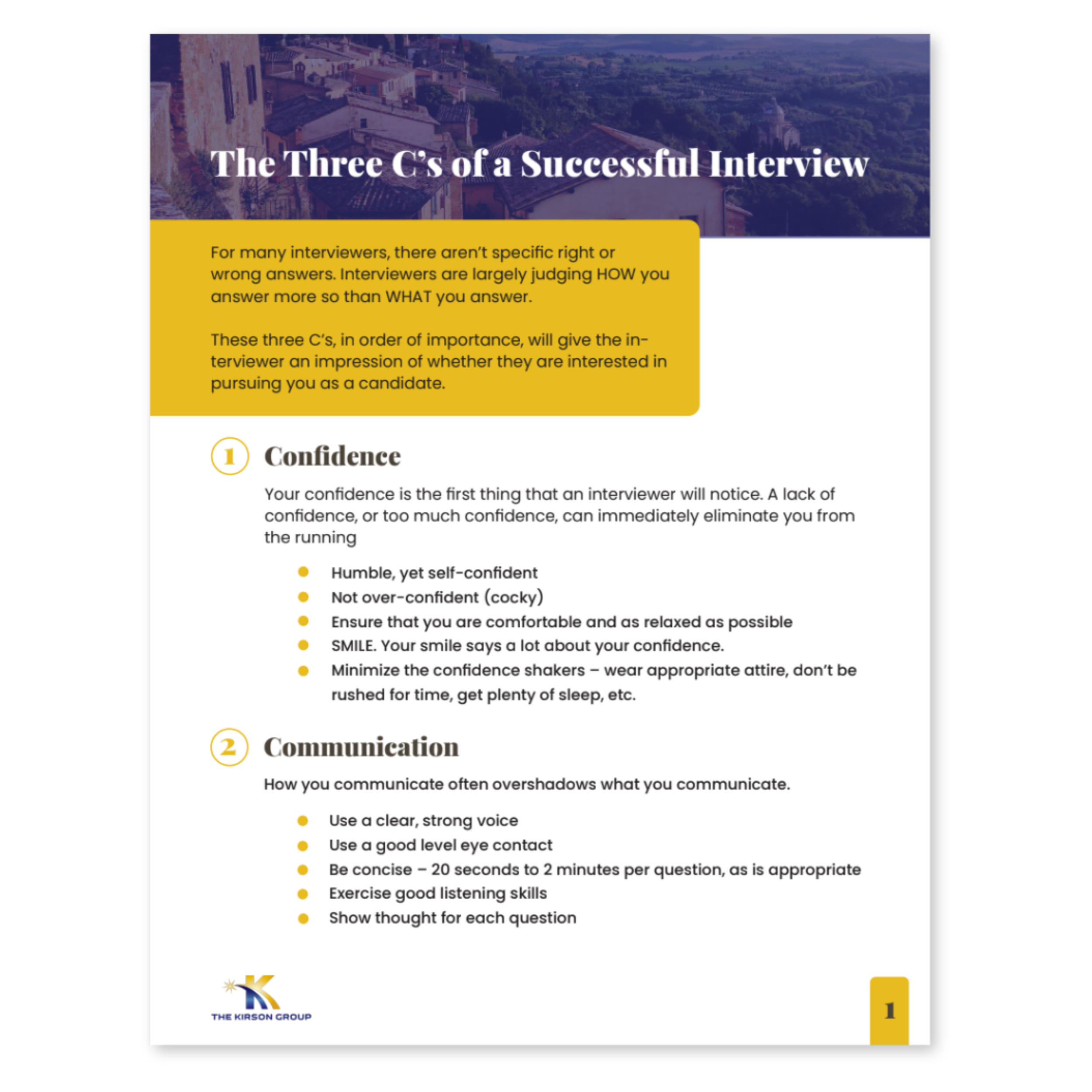 Image of the document "The Three C's of a Successful Interview"