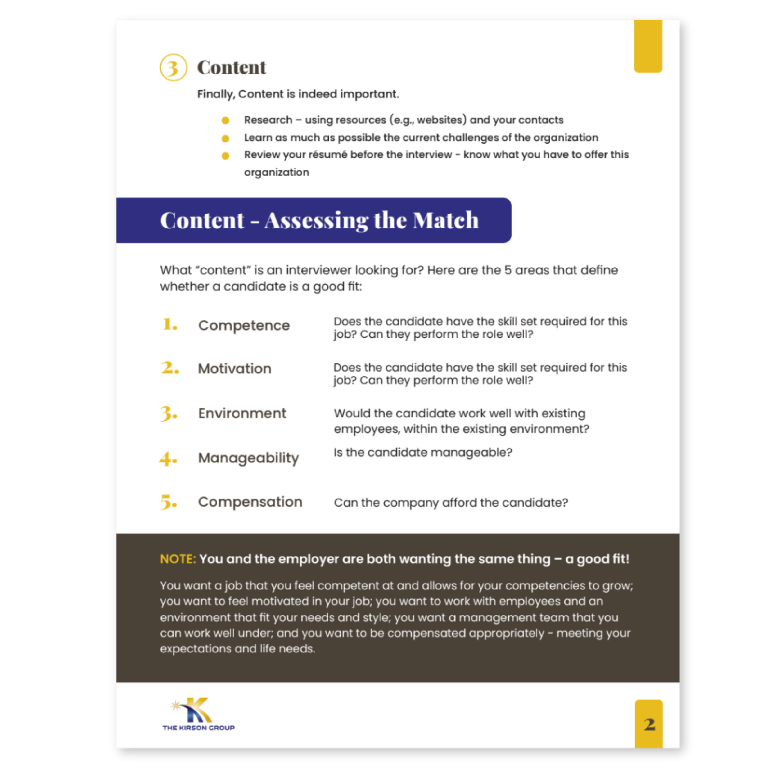Image of the document "The Three C's of a Successful Interview"