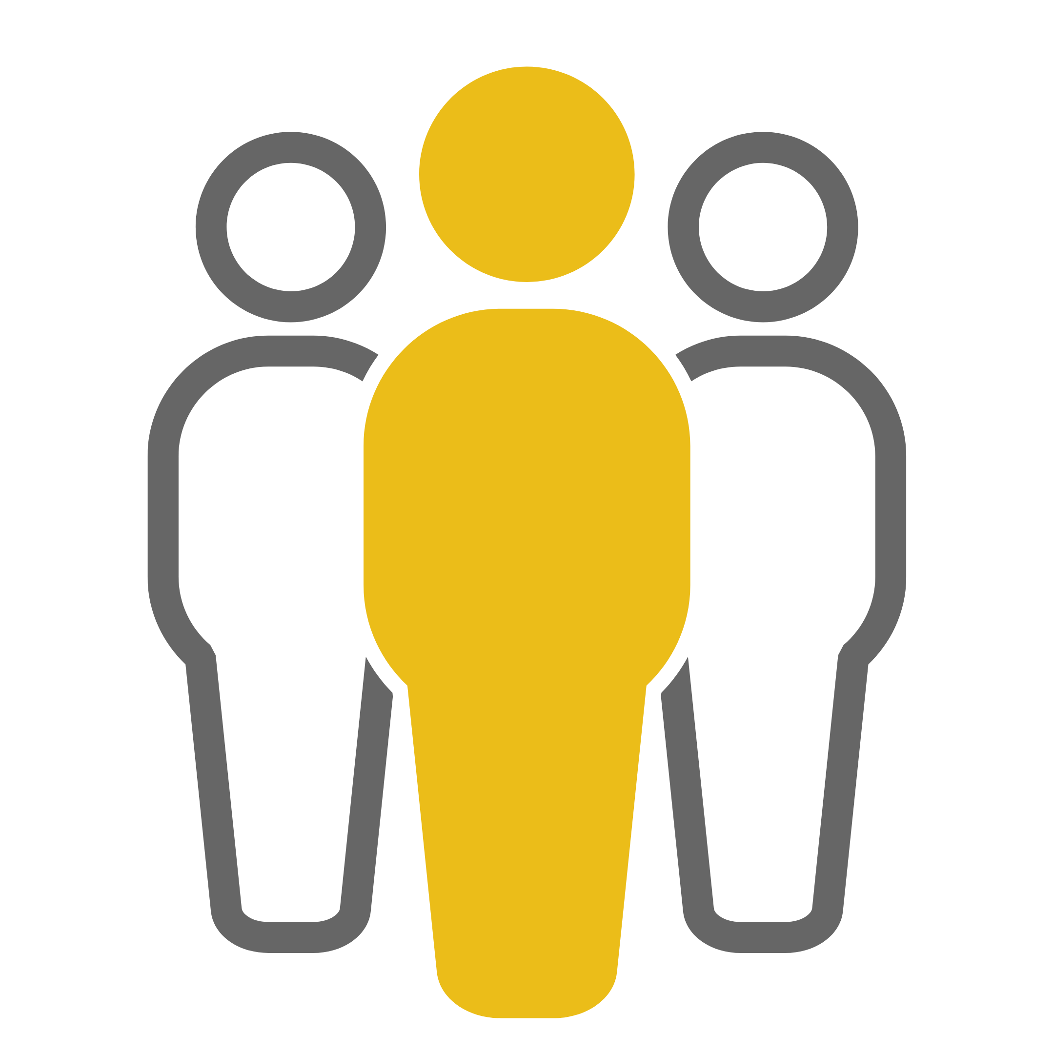 Icon of three people. the one in front is yellow