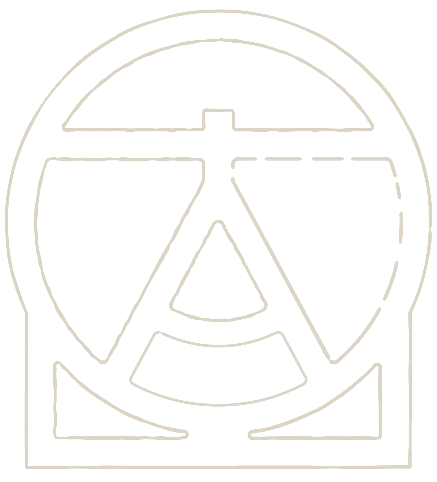 Line drawing of a peace symbol with a circle and three internal lines, on a black background.