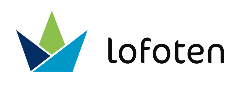 Lofoten logo with stylized leaf crown in blue, green, and dark blue next to the black text 'Lofoten'