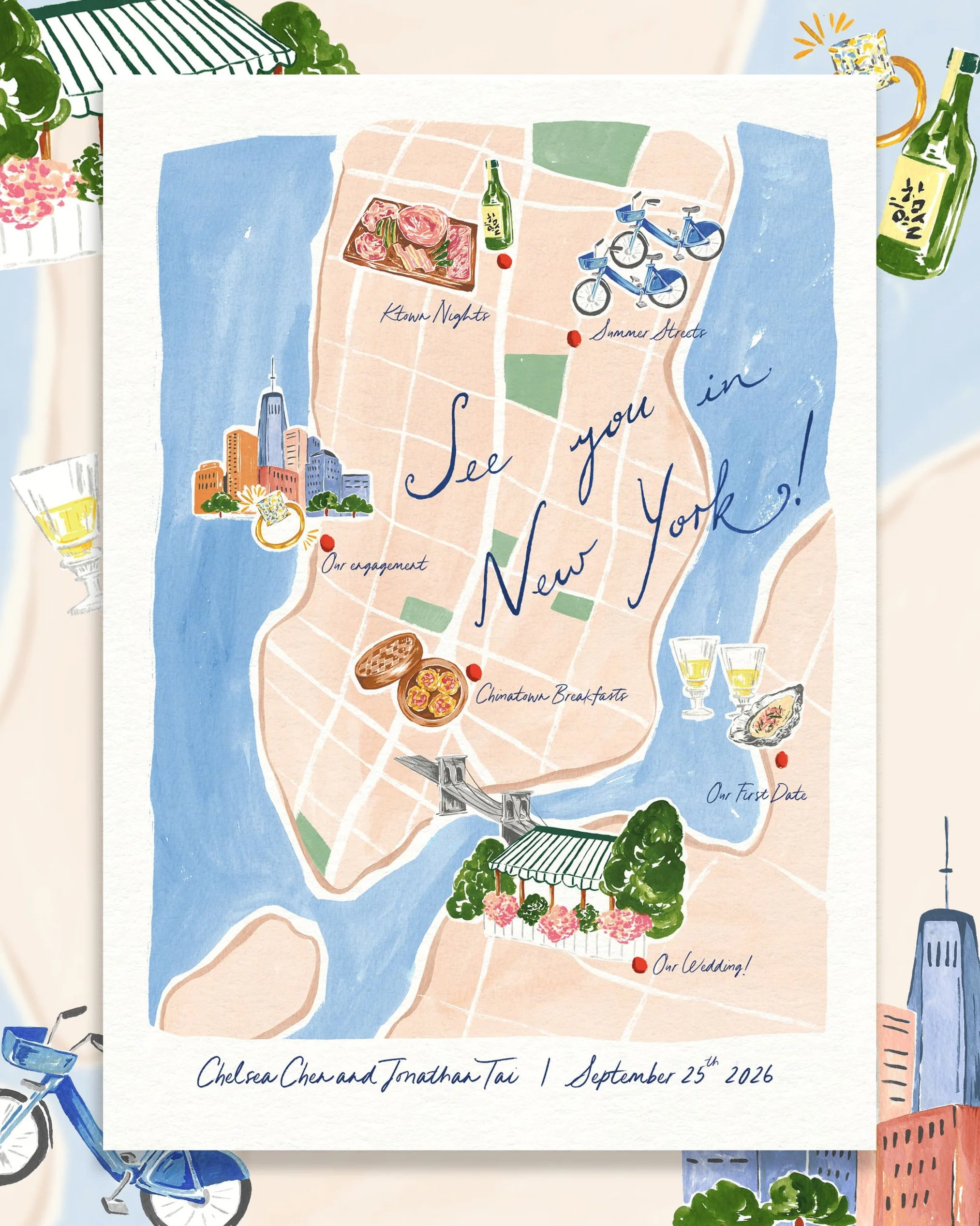 Congratulations to Jonathan &amp; Chelsea who recently celebrated their wedding day at @therivercafe in New York 🍎 

We loved creating their invite for them which featured pit stops around New York of their favourite places and special moments.

A c