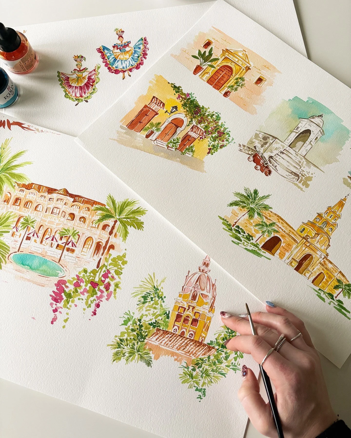 Colombia hand painted illustration set