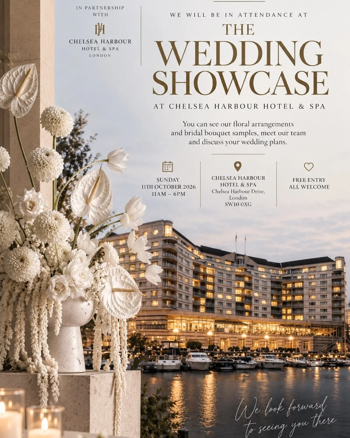 We're are excited to be asked to exhibit at @chelseaharbourhotel Wedding Showcase

Come and meet our team and have a look at some of our floral arrangements and bridal bouquets and discuss your wedding plans.

There will be lots of other wedding supp