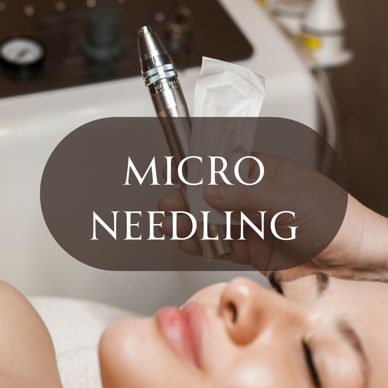 Woman lying back receiving a microneedling treatment on her face