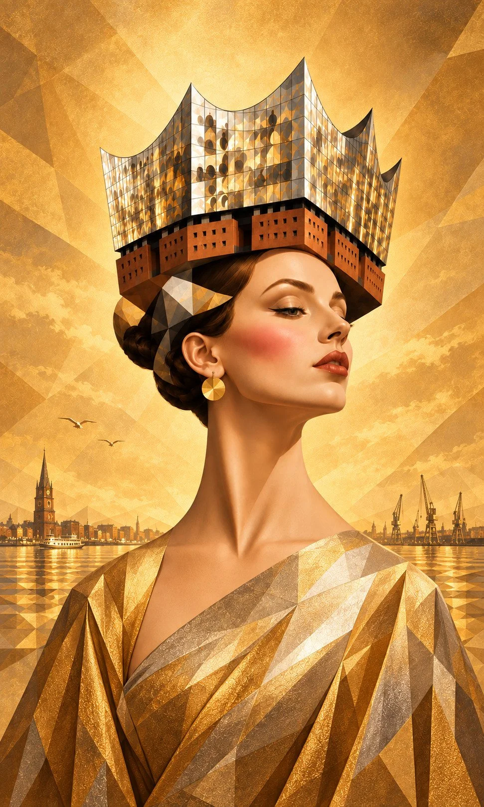 The Golden Queen of Hamburg, crowned with the Elbphilharmonie, by Marisa Ruiz