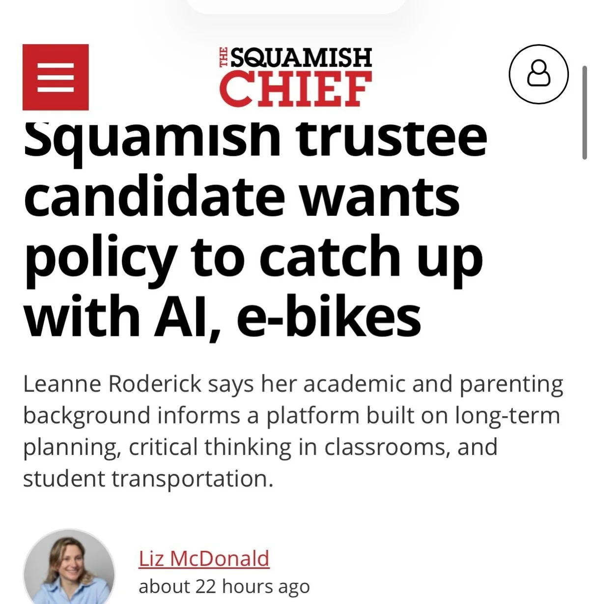 Thank you to the Squamish Chief for taking the time to interview me!  The full article is accessible via the Chief&rsquo;s website and the latest print edition.