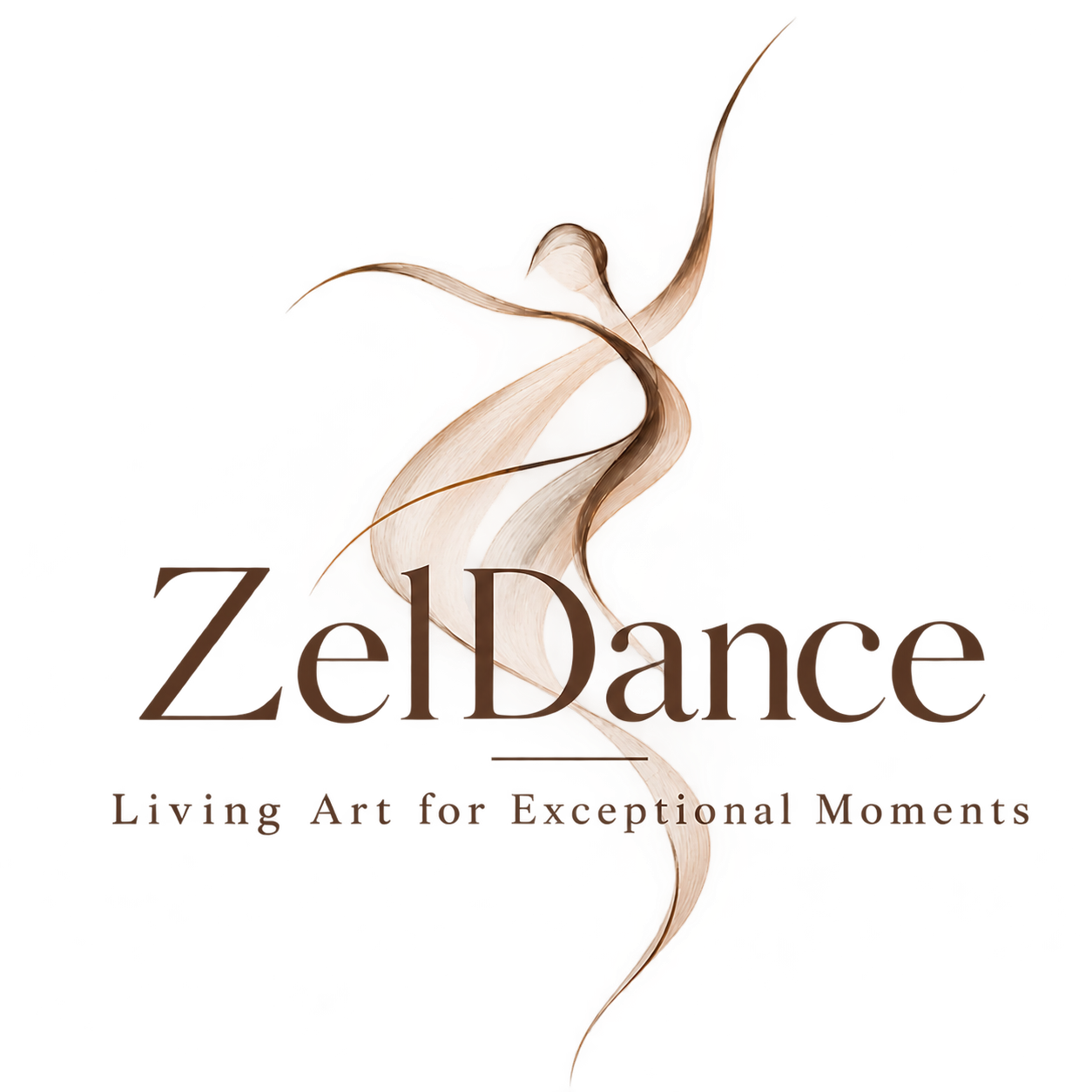 Logo mit einer stilisierten, fliegenden Drachenspirit-Ink-ähnlichen Figur und dem Text 'ZelDance' darunter, sowie dem Slogan 'Flying Art for Eceptional Moments'.