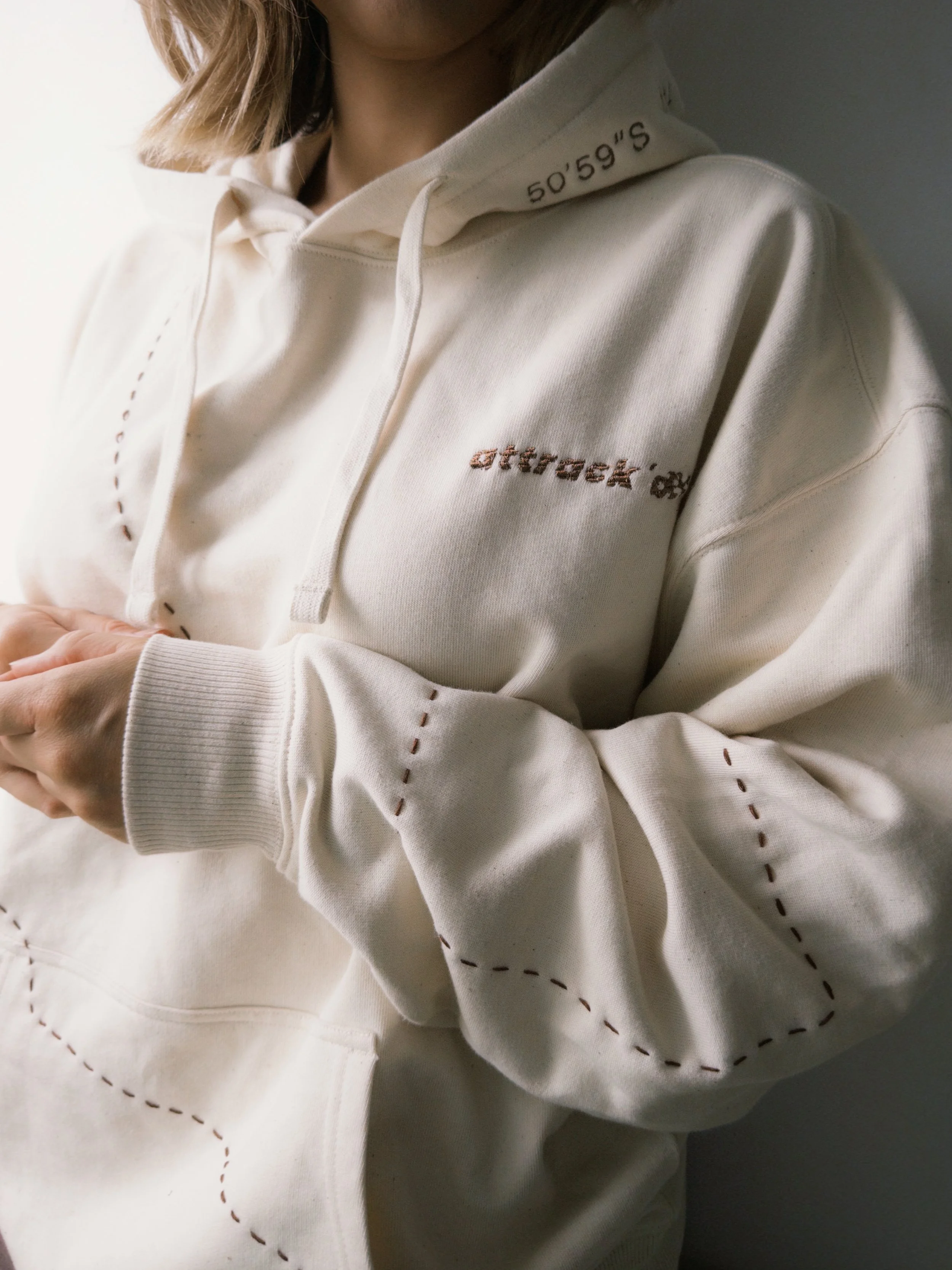 Cream and Brown Track Hoodie