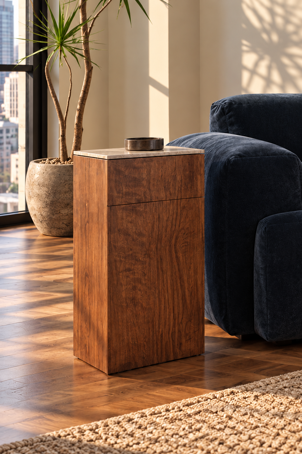 Walnut Pedestal Side Table