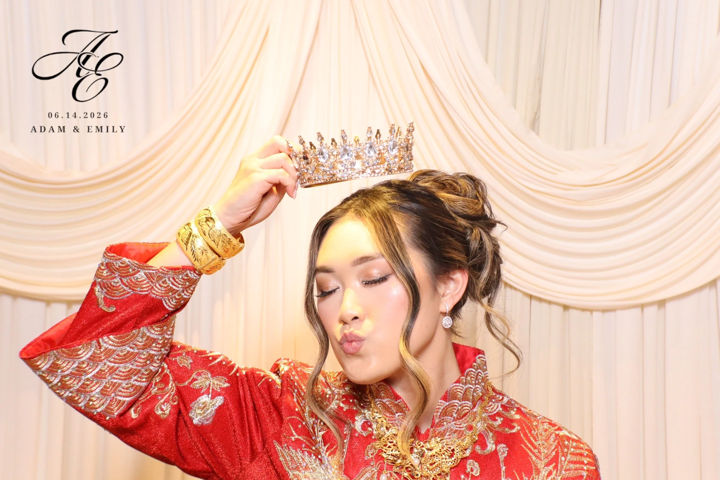 Luxury wedding photo booth with draped backdrop