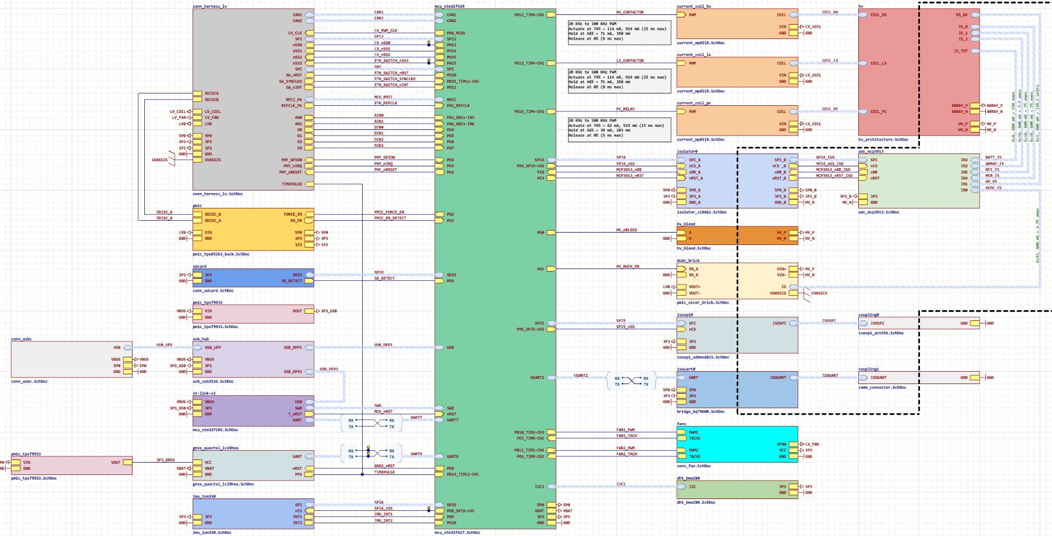 A detailed electronic circuit schematic diagram with various electronic components, connectors, and wiring labeled and interconnected.