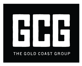 Logo of The Gold Coast Group with large white initials 'GCG' and the company name below on a black background.