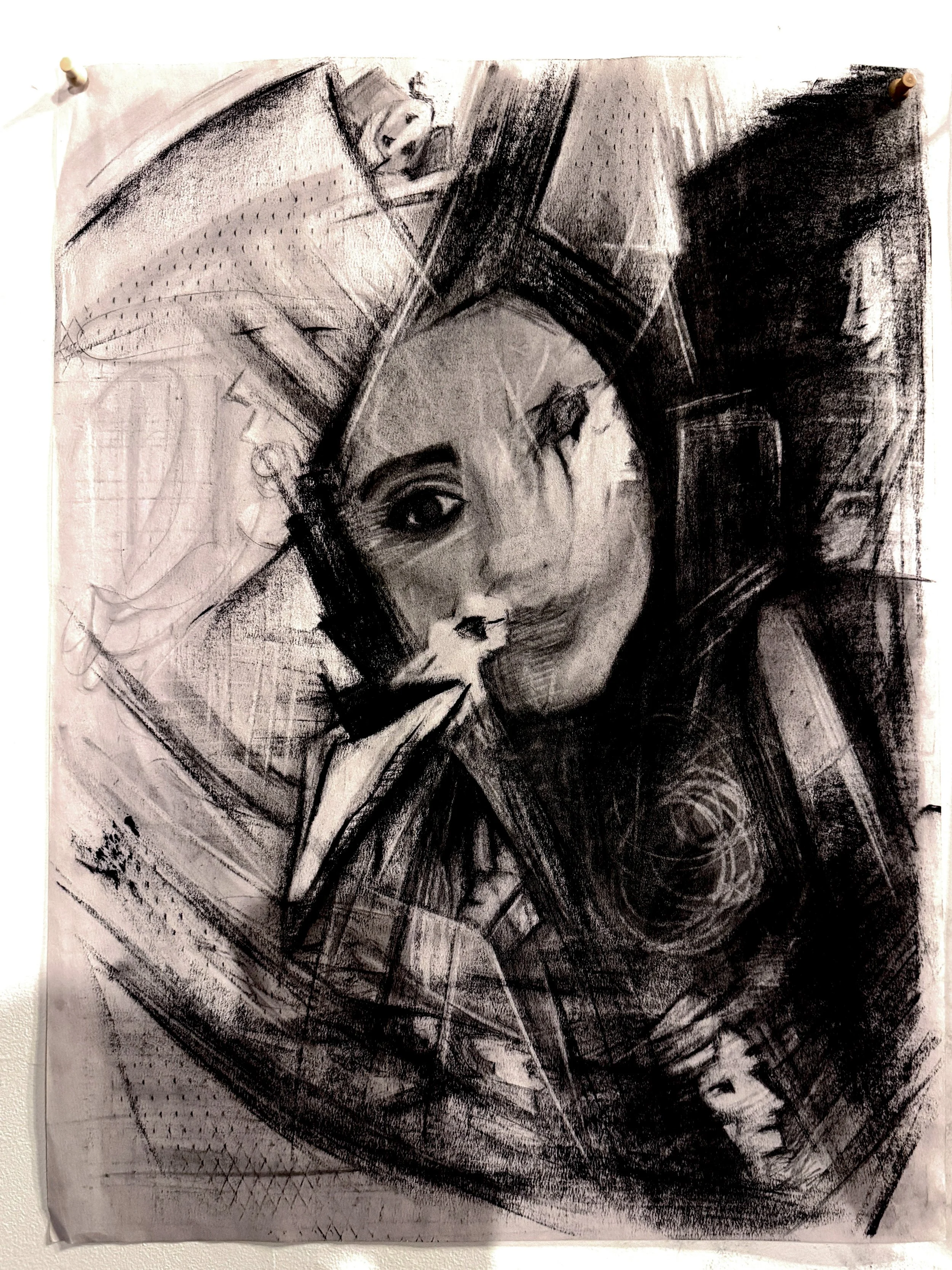 Almost There 2 (2026) - Charcoal on Newsprint, 18" x 24" - $400