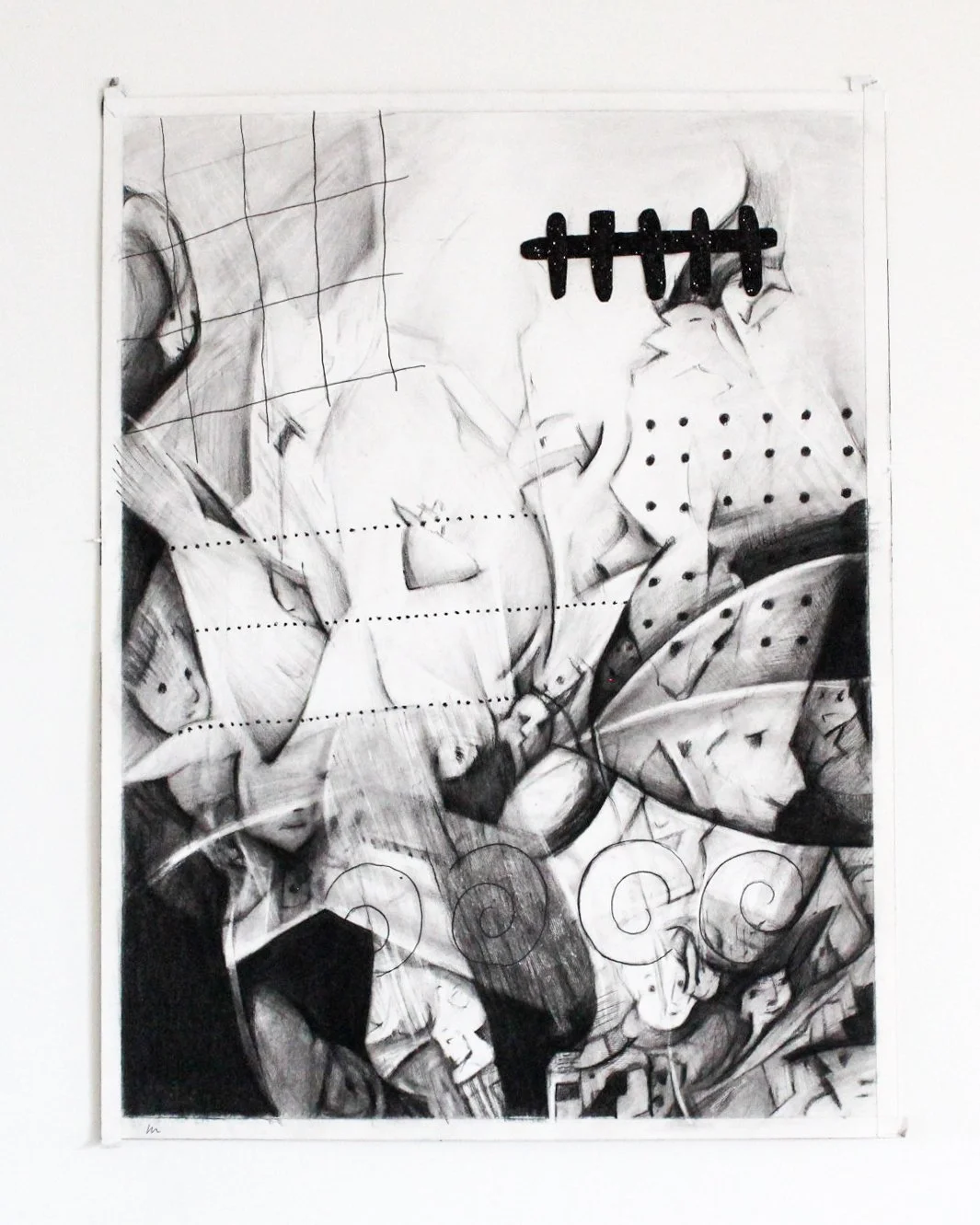 Untitled (2024) - Mixed Media, Pen, Charcoal on Archival Paper, 18" x 24" (framed) - $800