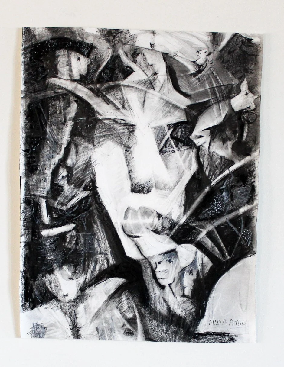 Unresolved Presence 7 (2025) - Charcoal, Graphite, Pen on Archival Paper - 16" x 20" (framed) - $600