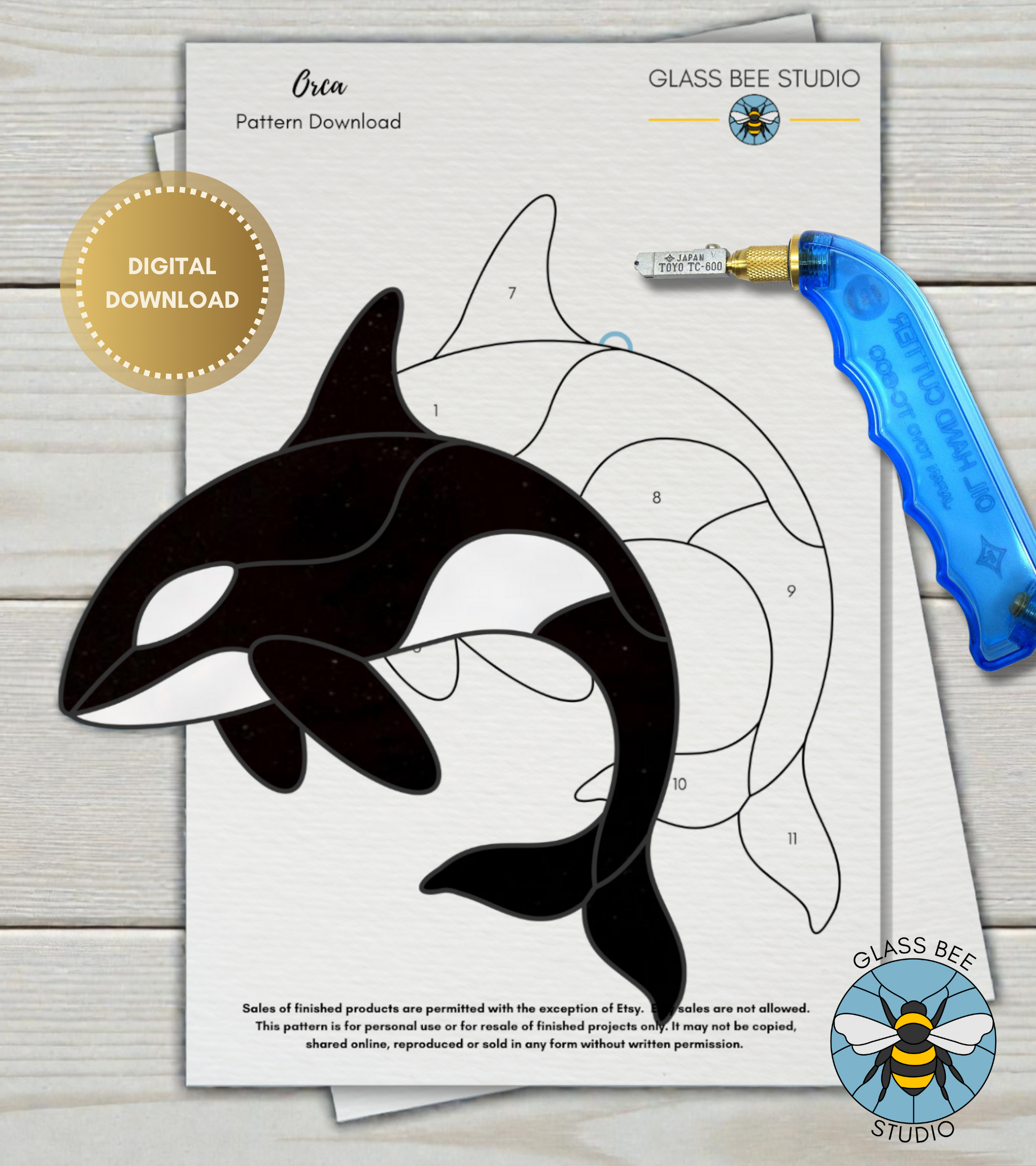 Orca Killer Whale Stained Glass Pattern