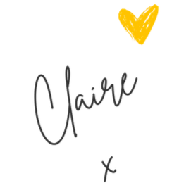 Handwritten text that says "Claire" with a yellow heart shape above the word.