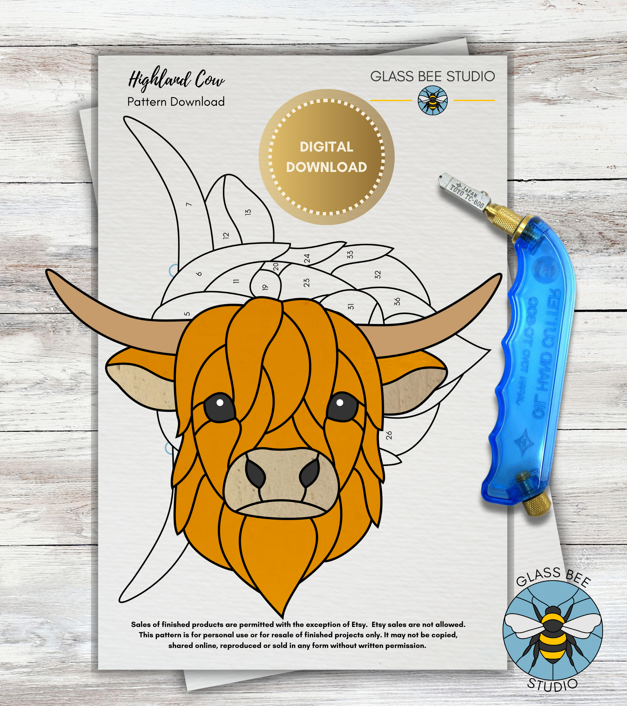 Highland Cow Stained Glass Pattern