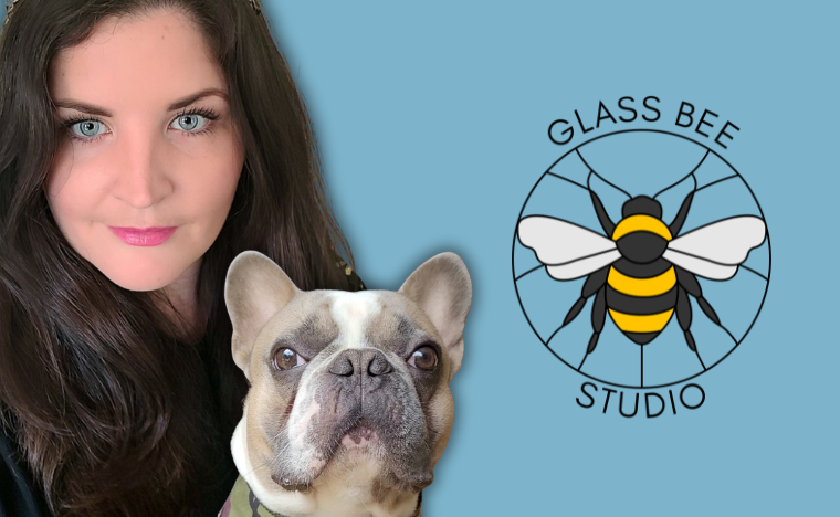 Picture of Claire the artist behind Glass Bee Studio and Obi the French Bulldog