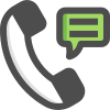 Icon of a black telephone handset with a green chat bubble indicating messaging.