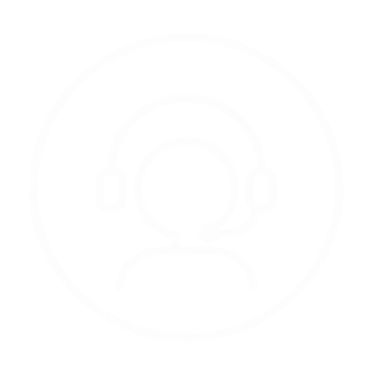 A black and white image of a circular pattern resembling a stylized face with headphones or earmuffs, featuring a central circular element and surrounding outlines.