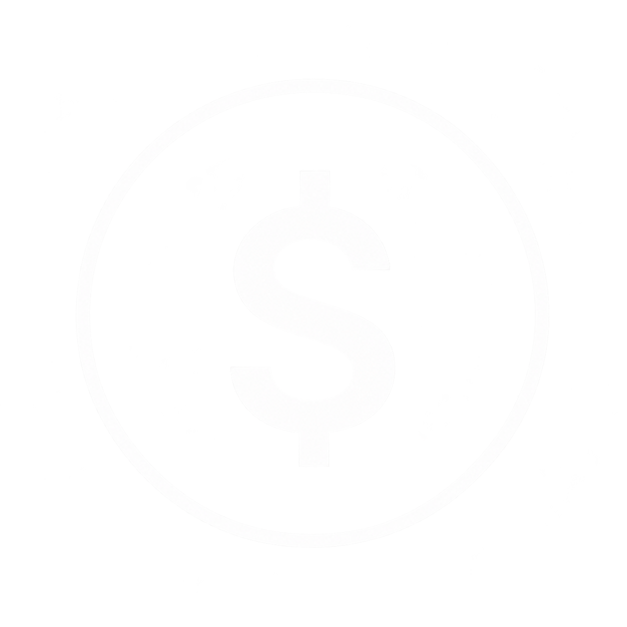 A black and white image of a circular emblem with a dollar sign in the center.