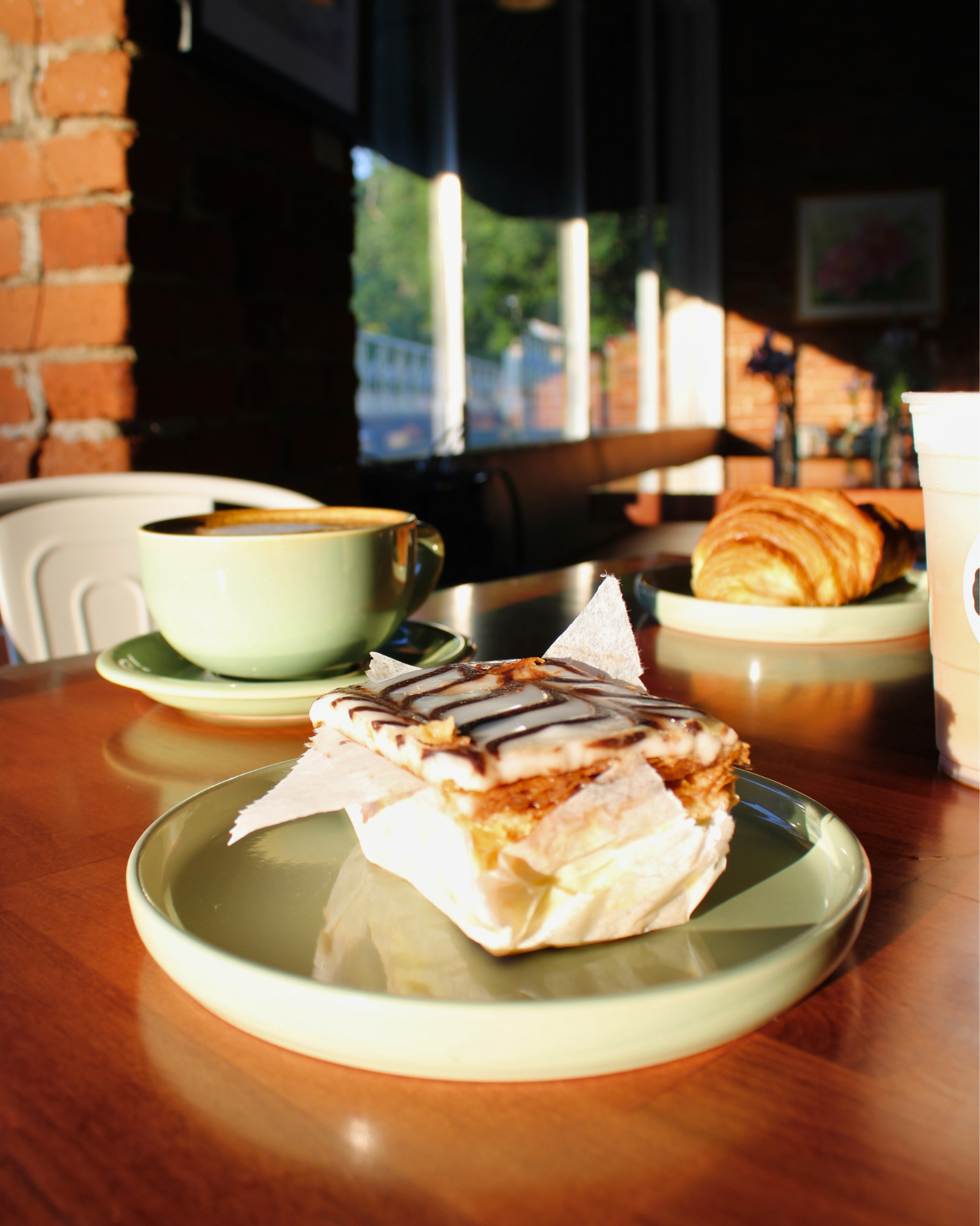 Neapolitan pastry from Talia’s Bakery served with coffee at Jimmy’s Coffeehouse in Clinton, NJ.
