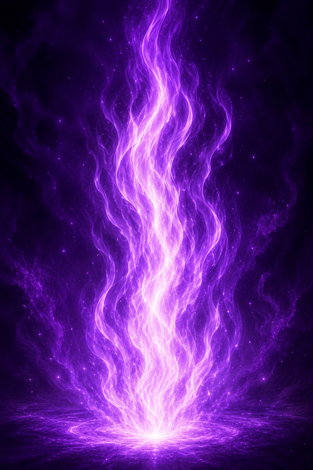 Vivid purple and pink electric lightning or energy bolt in a cosmic or nebula background.