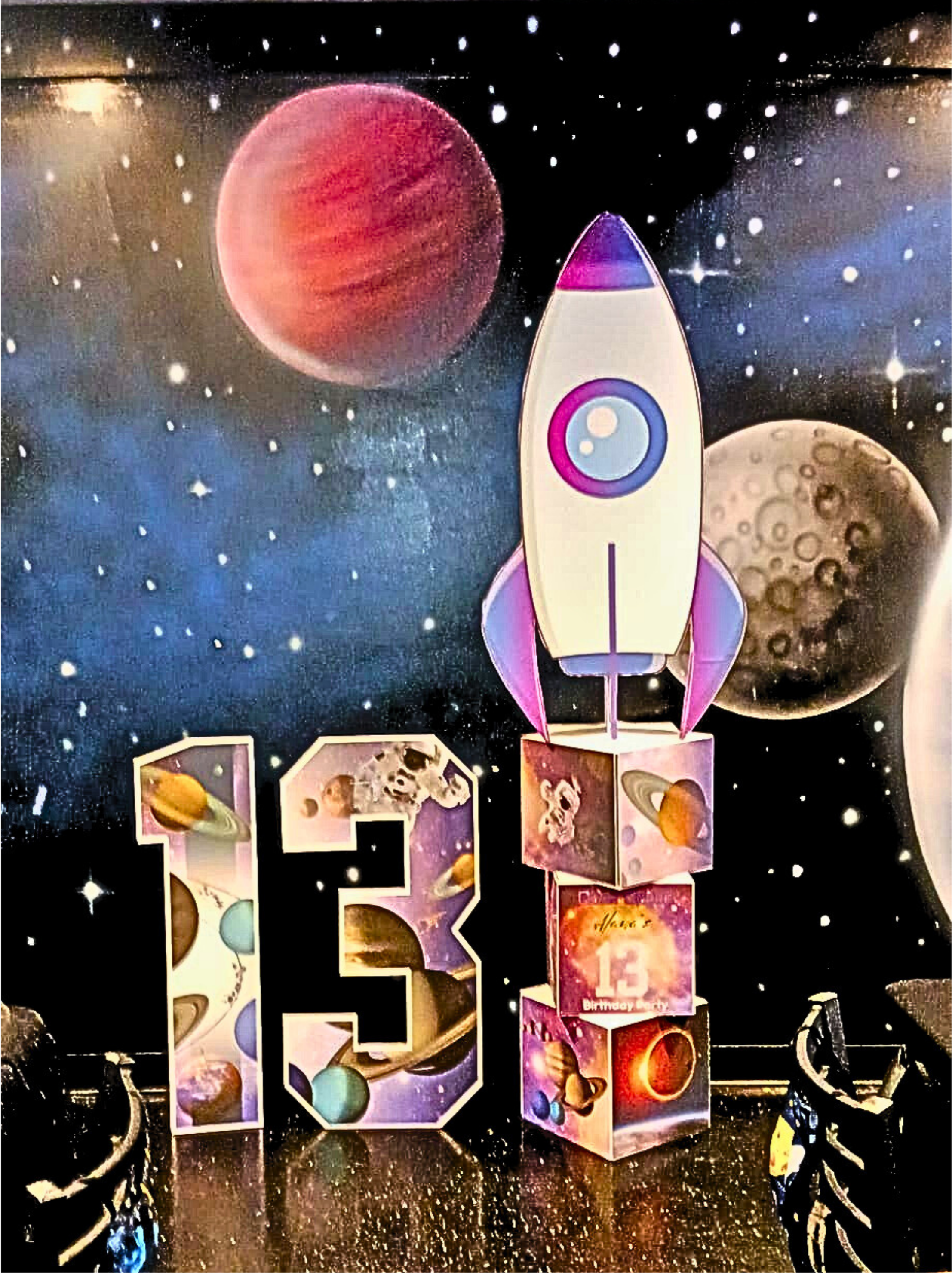 Galaxy inspired Outer Space celebration for a 13th birthday.