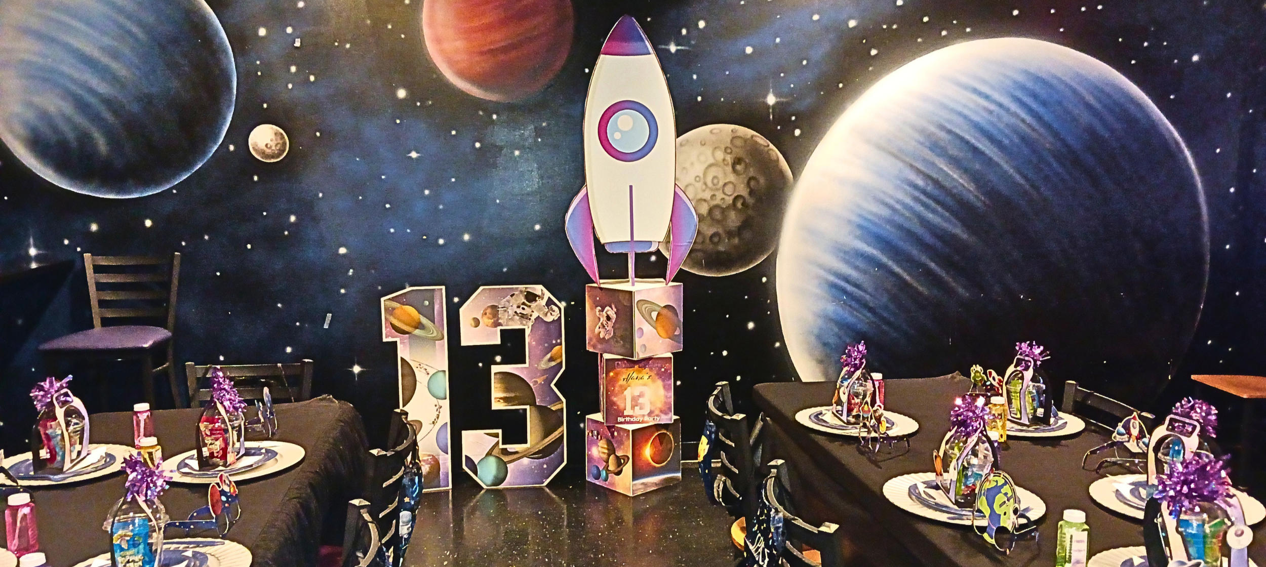 Galaxy inspired Outer Space celebration for a 13th birthday.