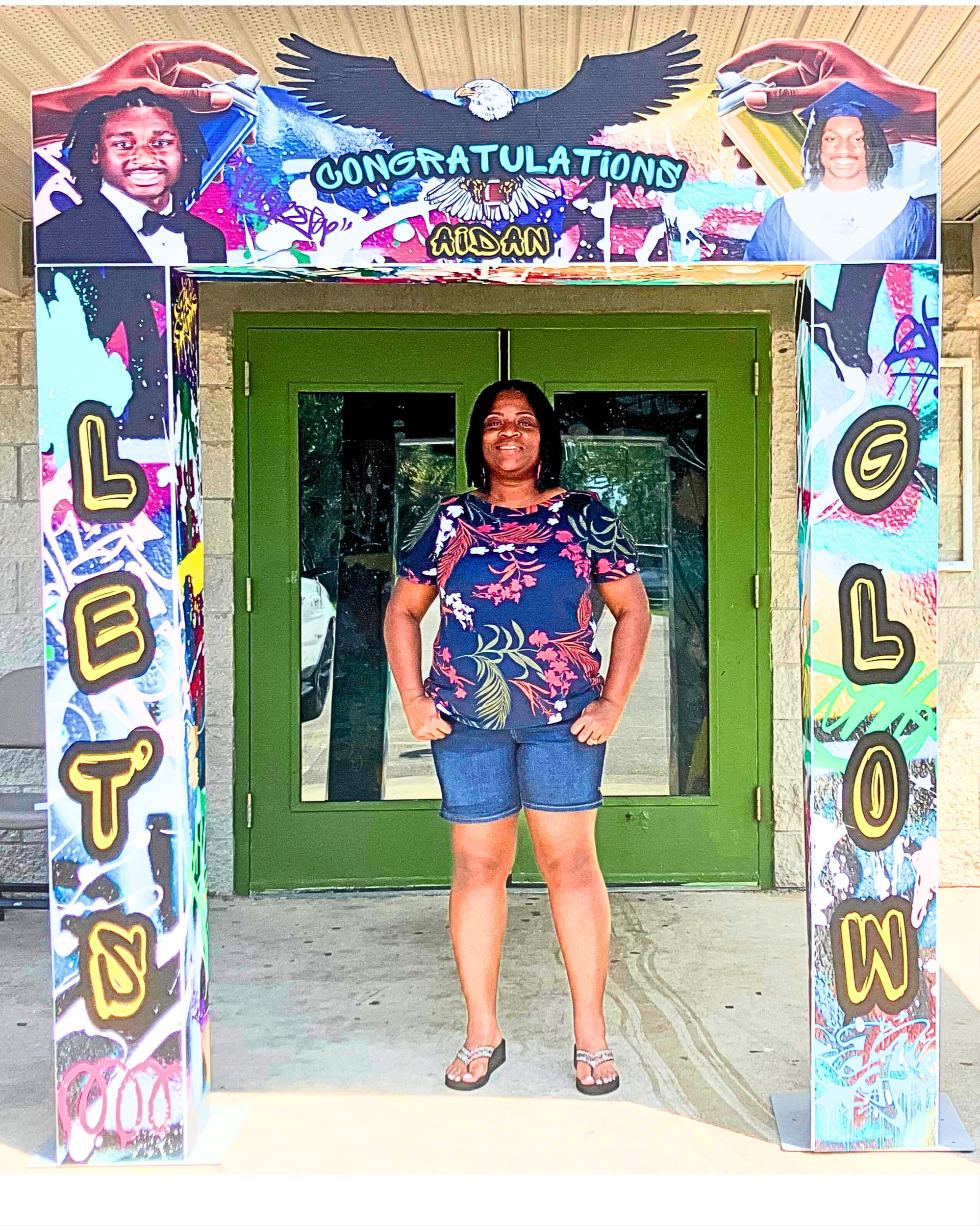 An elevated Let’s Glow graduation celebration designed with radiant neon lighting, vivid color pops, and a dynamic, immersive vibe.