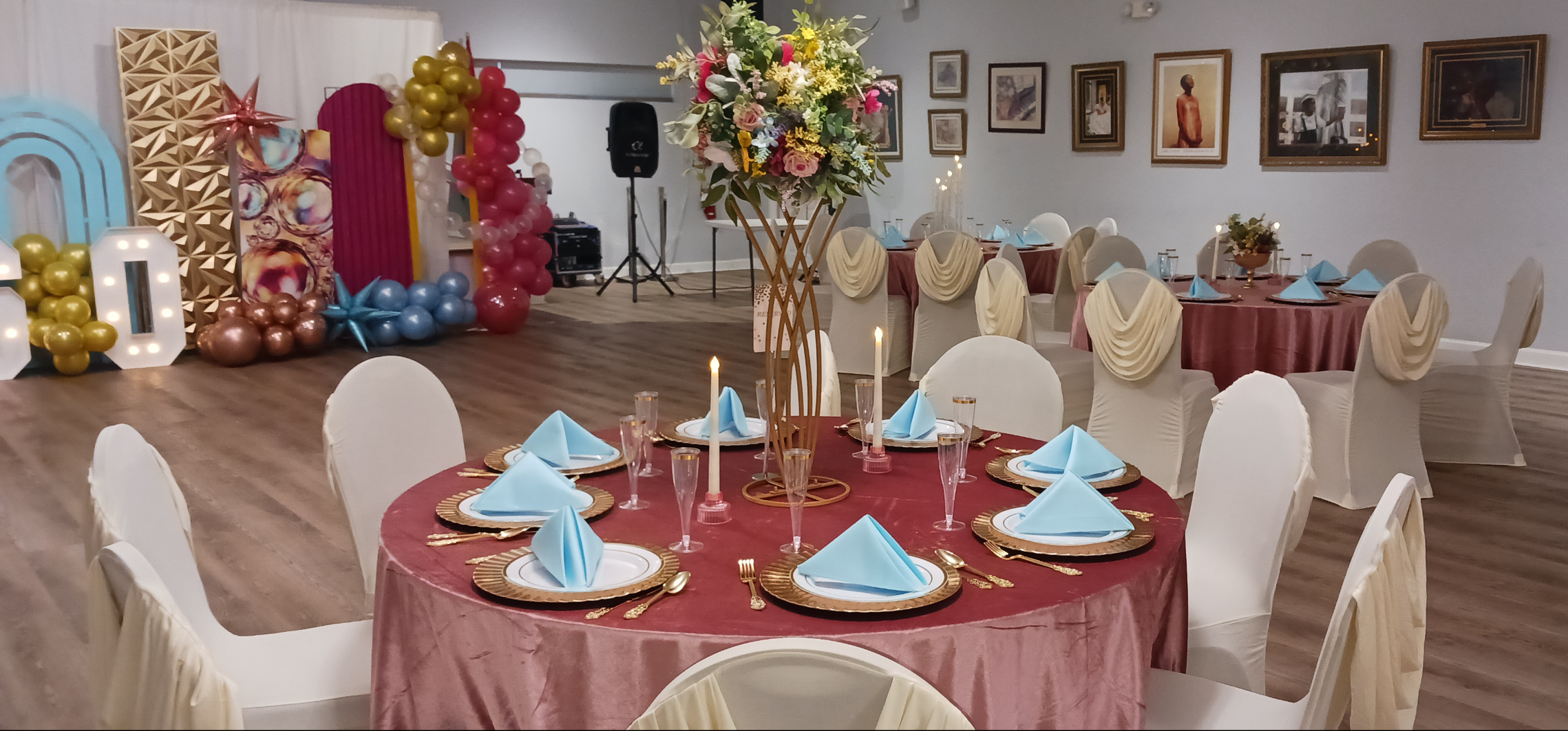 A vibrant 60th birthday celebration featuring a rich rainbow color palette, velvet tablecloths, lush rainbow florals, and touches of gold for a timeless, joyful look.  A fabulous milestone beautifully honored.