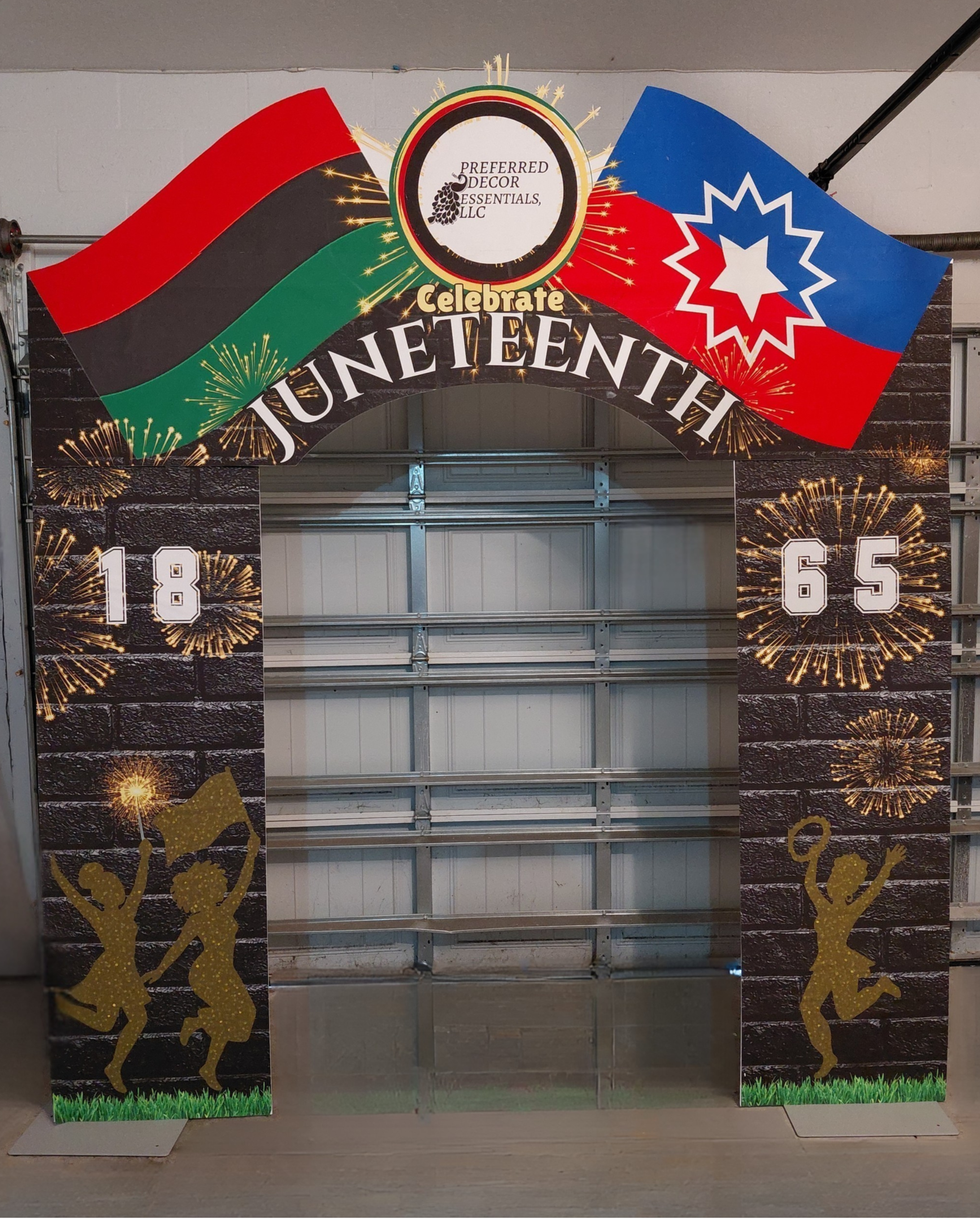 A striking Juneteenth entryway arch welcoming guests to a vibrant community celebration, honoring heritage, unity, and the spirit of freedom.