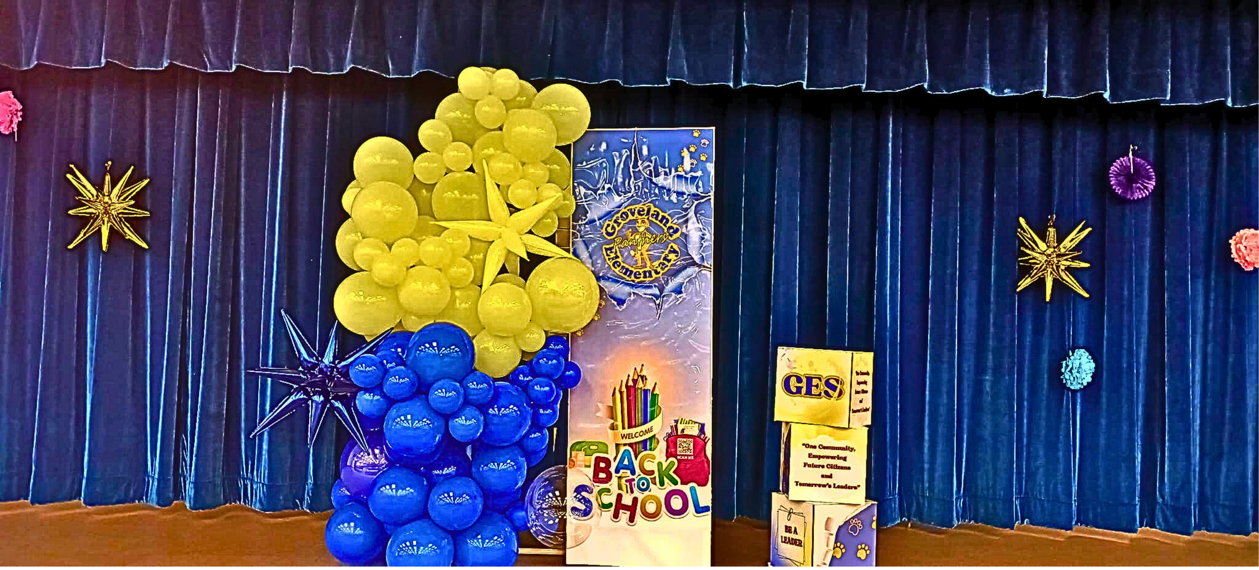 Back to School welcome area for GES students, styled with bright, inviting details to create a warm start to the new year.