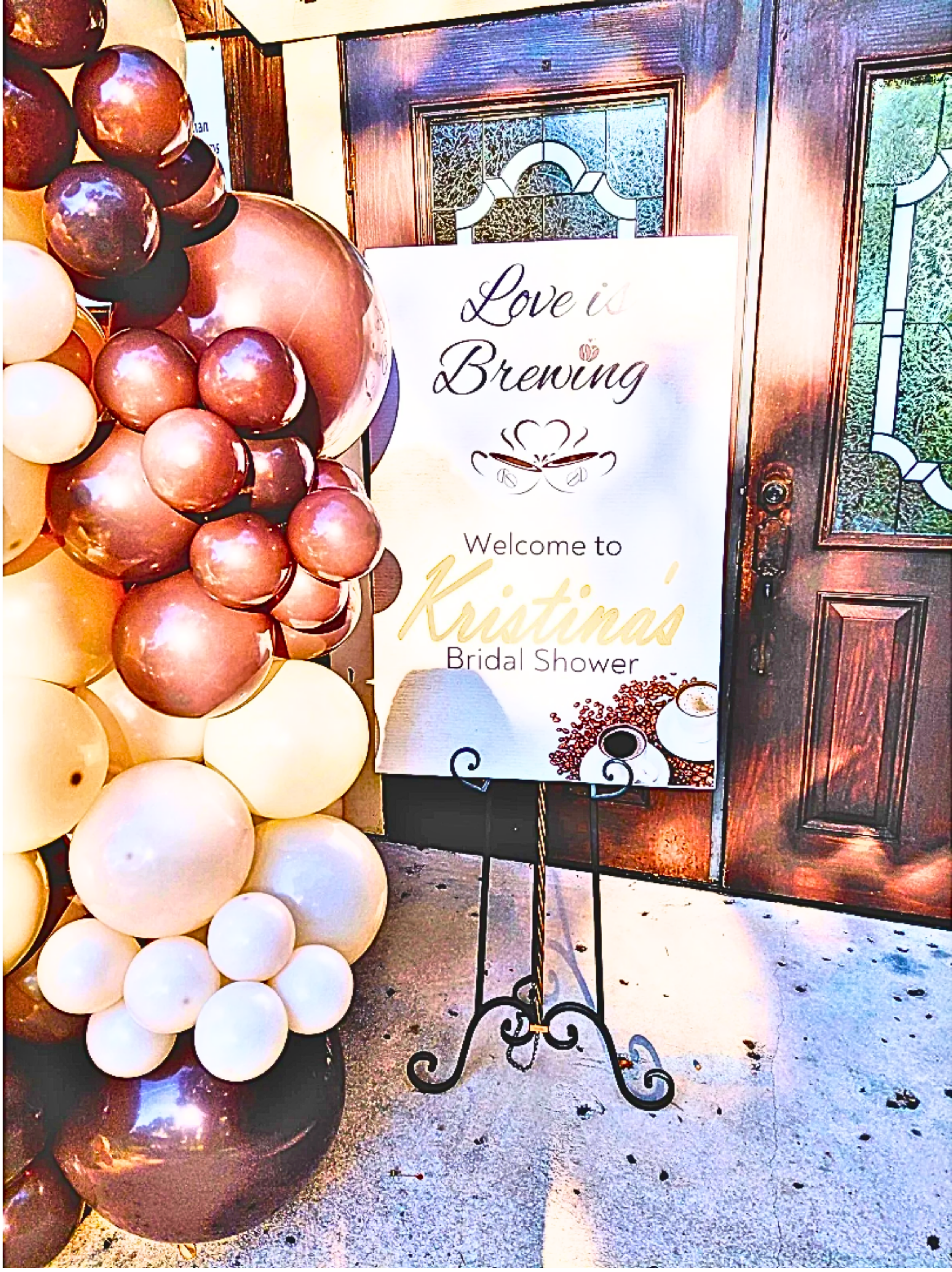 Love Is Brewing bridal shower welcome display.